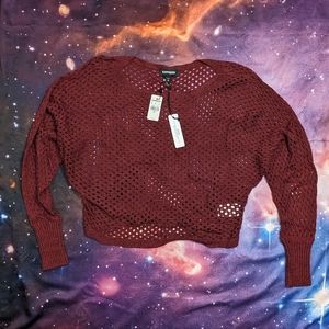 🍷 Wine Red Burgundy Maroon Express Laser Cut Cropped Top Size XS NWT